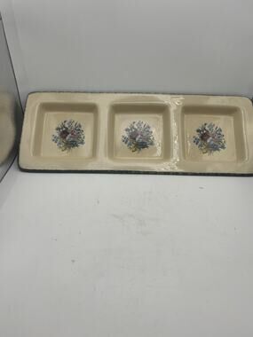 Home Garden Party Serving Tray Stoneware Collection Floral Print 3 Section